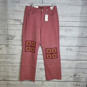 Judy Blue Pink Flare Jeans with Patchwork